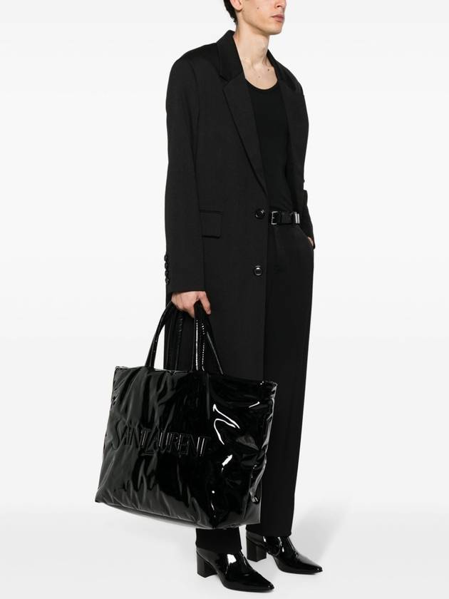 Luxury Saint Laurent Maxi Patent Canvas Tote Bag Black