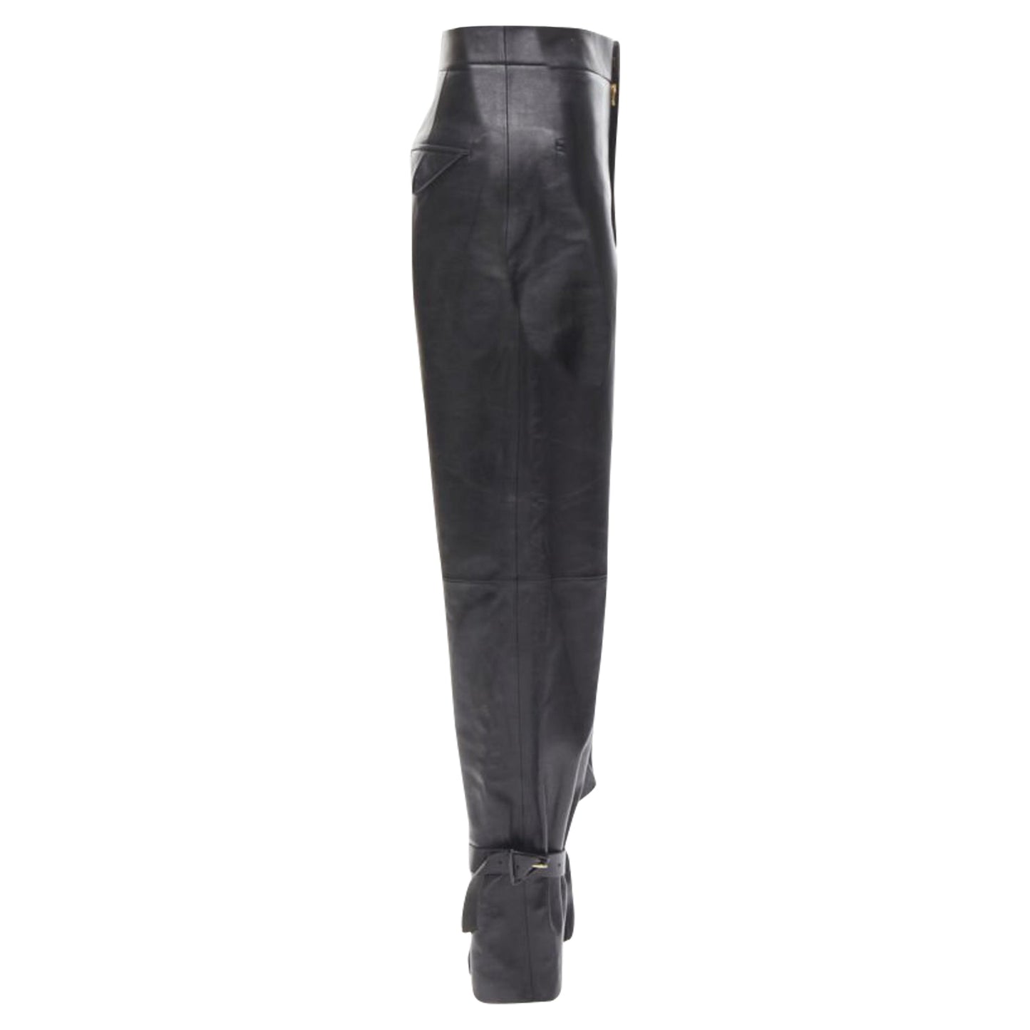 Luxury Bottega Veneta Signature Triangle buckle tied cuff leather pants