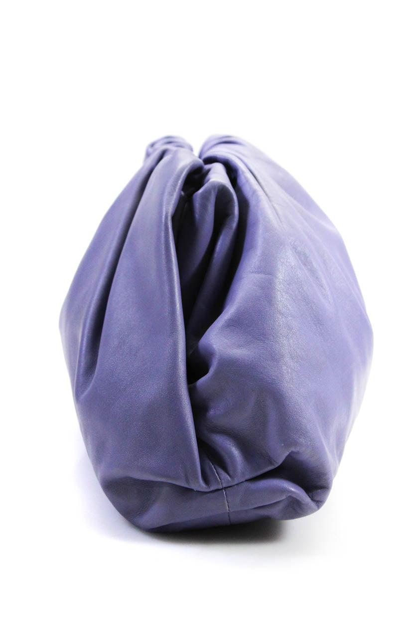 Luxury Bottega Veneta Womens The Pouch Hinged Clutch Handbag Purple Leather