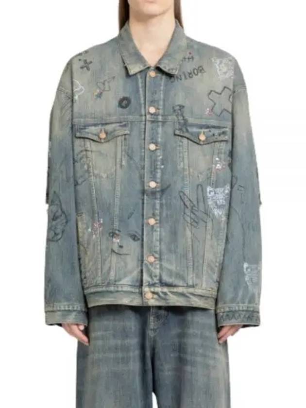 Luxury Balenciaga Graffiti Denim Jacket Blue