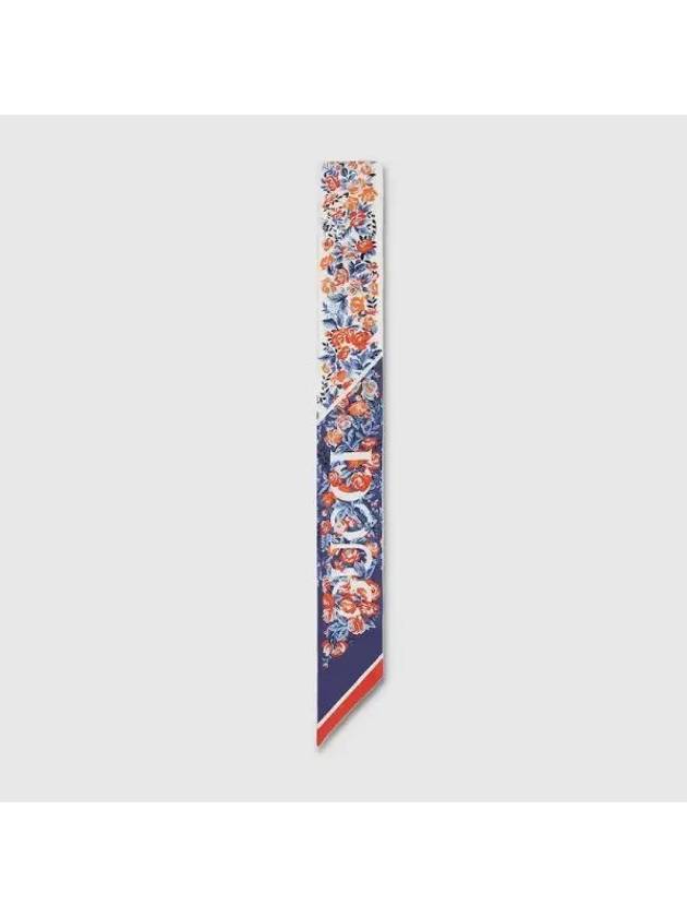 Luxury Gucci Trending 2025 Floral Print Silk Neck Bow Navy Red