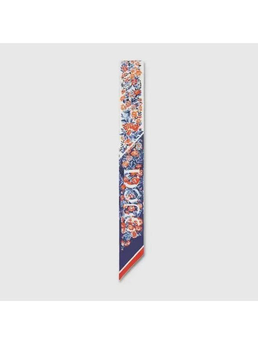 Luxury Gucci Trending 2025 Floral Print Silk Neck Bow Navy Red