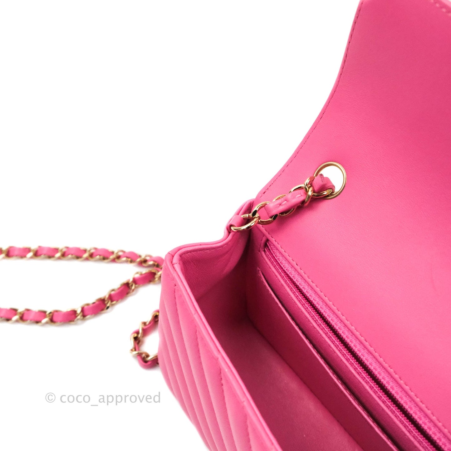 Chanel Chevron Mini Rectangular Lambskin Flap Pink Gold Hardware