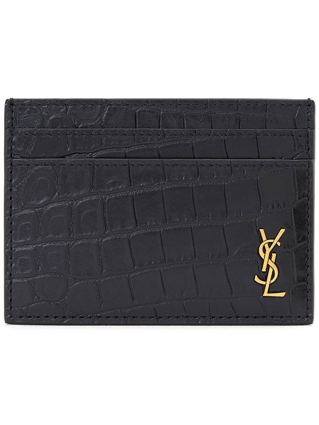 Luxury Saint Laurent Monogram Logo Crocodile Card Wallet Black