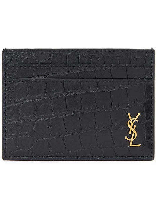 Luxury Saint Laurent Monogram Logo Crocodile Card Wallet Black