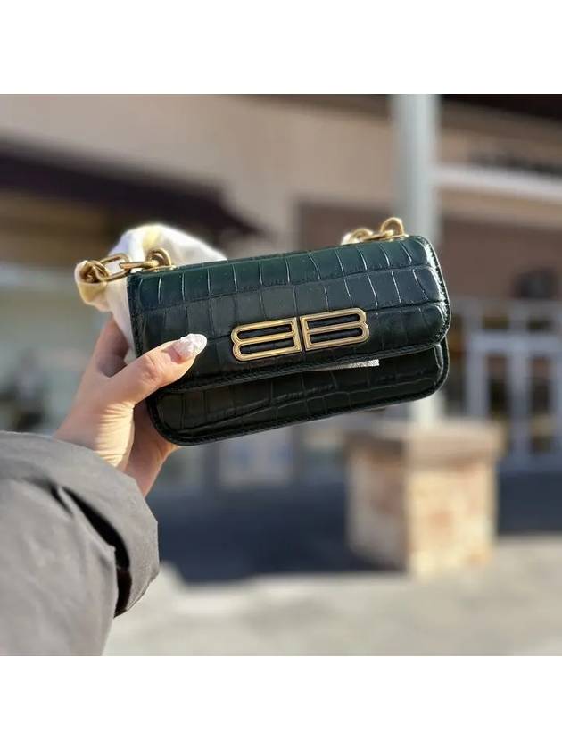 Luxury Balenciaga Crocker Leather Gossip Shoulder Bag Green