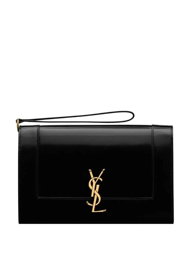 Luxury Saint Laurent Cassandre Logo Flap Clutch Bag Black