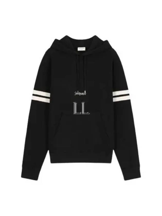 Luxury Saint Laurent Embroidered Logo Hoodie Black