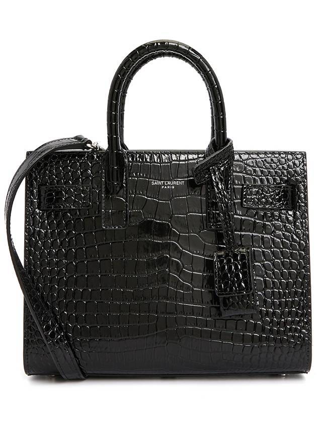 Luxury Saint Laurent Sac De Jour Nano in Embossed Crocodile Shiny Leather Tote Bag Black