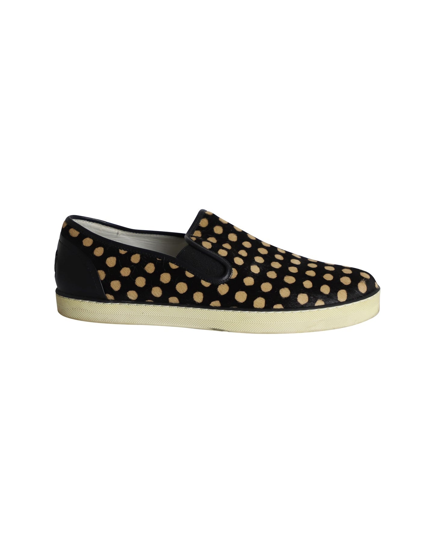 Luxury Bottega Veneta Polka-dot Pony-style Slip-on Sneakers in Black Calfskin Leather