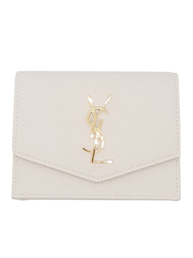 Luxury Saint Laurent Monogram Uptown Leather Card Wallet Ivory