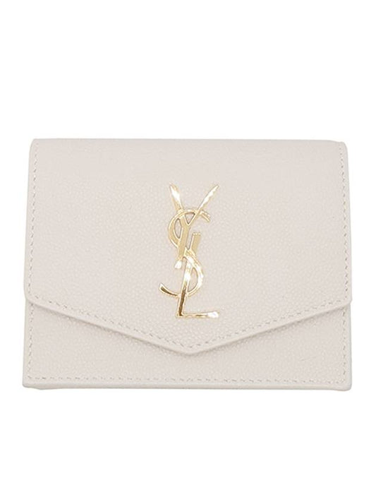 Luxury Saint Laurent Monogram Uptown Leather Card Wallet Ivory