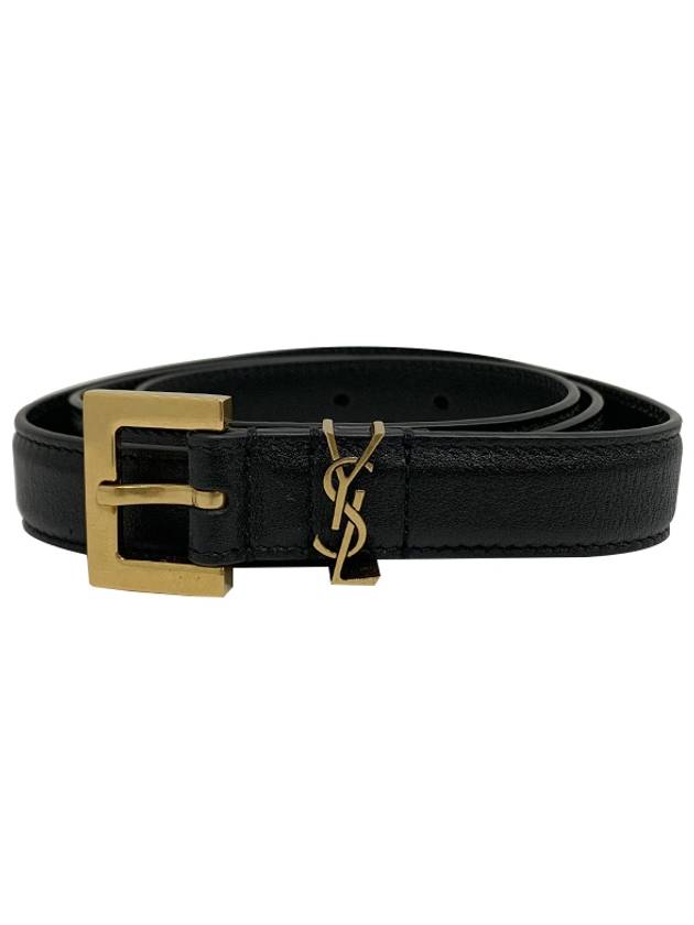 Luxury Saint Laurent Monogram Square Leather Belt Black
