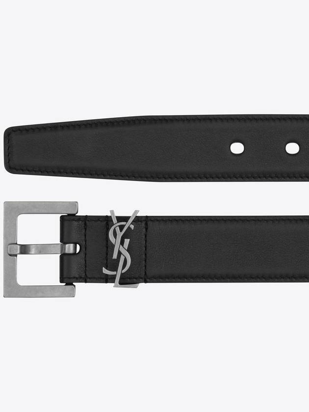 Luxury Saint Laurent Women's Monogram Square Grain Leather Belt Black
