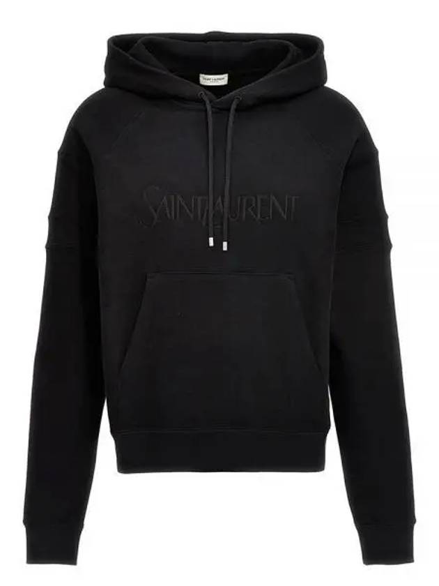 Luxury Saint Laurent Front Logo Cotton Hoodie Black
