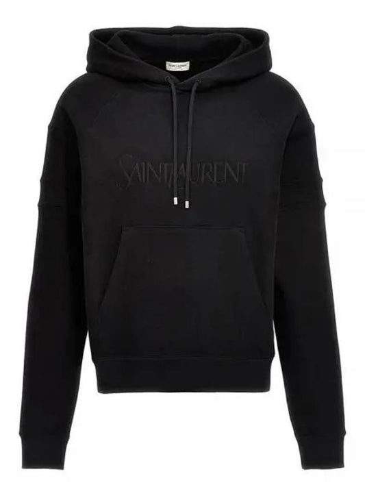 Luxury Saint Laurent Front Logo Cotton Hoodie Black