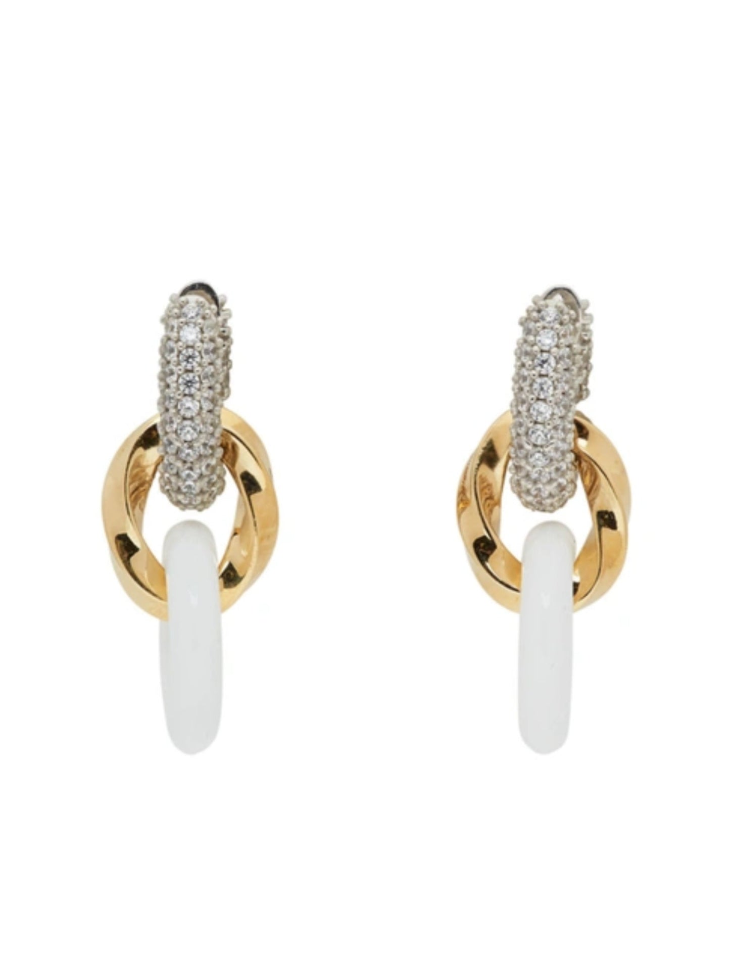 Luxury Bottega Veneta Silver And Gold-Tone, Enamel And Crystal Earrings In White