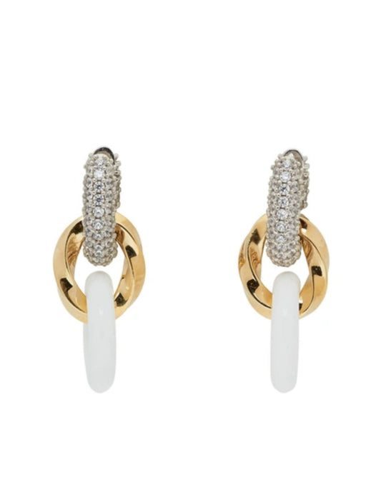 Luxury Bottega Veneta Silver And Gold-Tone, Enamel And Crystal Earrings In White