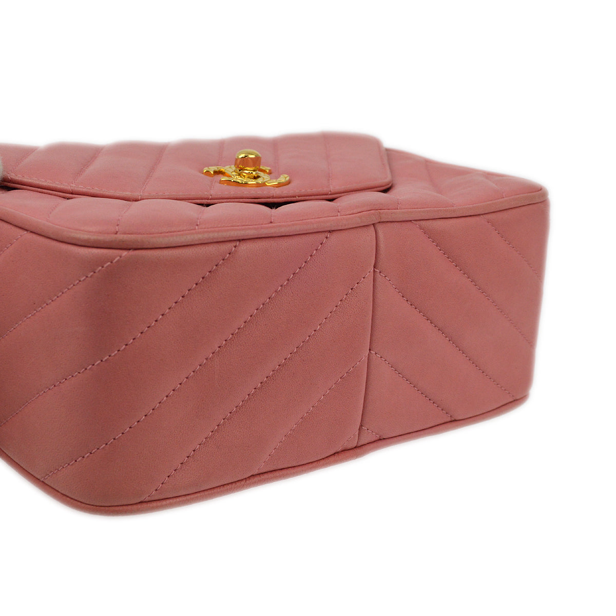 Chanel 1991-1994 Pink Lambskin Mini Diagonal Stitch Camera Bag