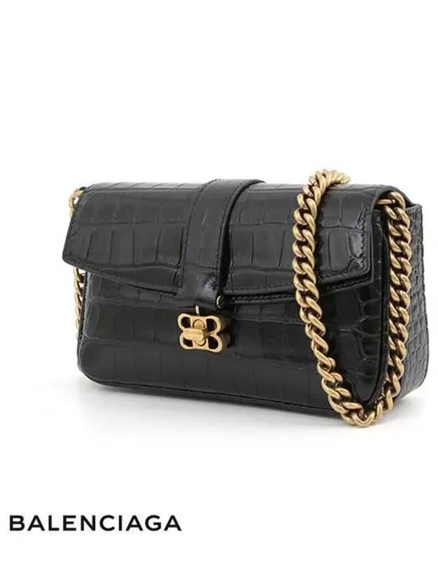 Luxury Balenciaga BB Logo Buckle Flap XS Shoulder Bag Black