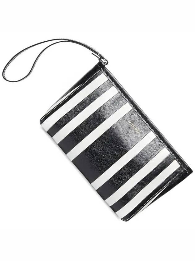 Luxury Balenciaga Barbes Striped Zipper Clutch Bag Black