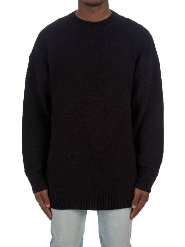 Luxury Balenciaga Logo Jacquard Cotton Knit Top Black