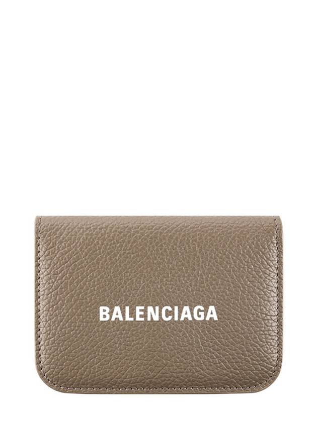 Luxury Balenciaga Logo Tripold Leather Half-Wallet Brown