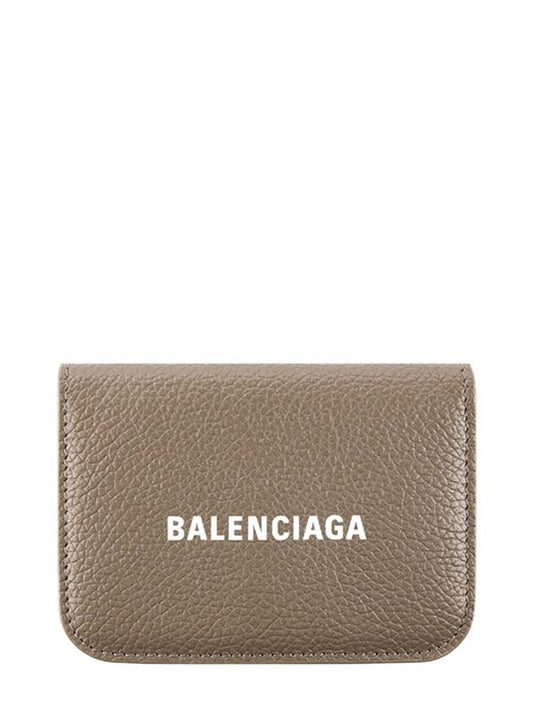 Luxury Balenciaga Logo Tripold Leather Half-Wallet Brown