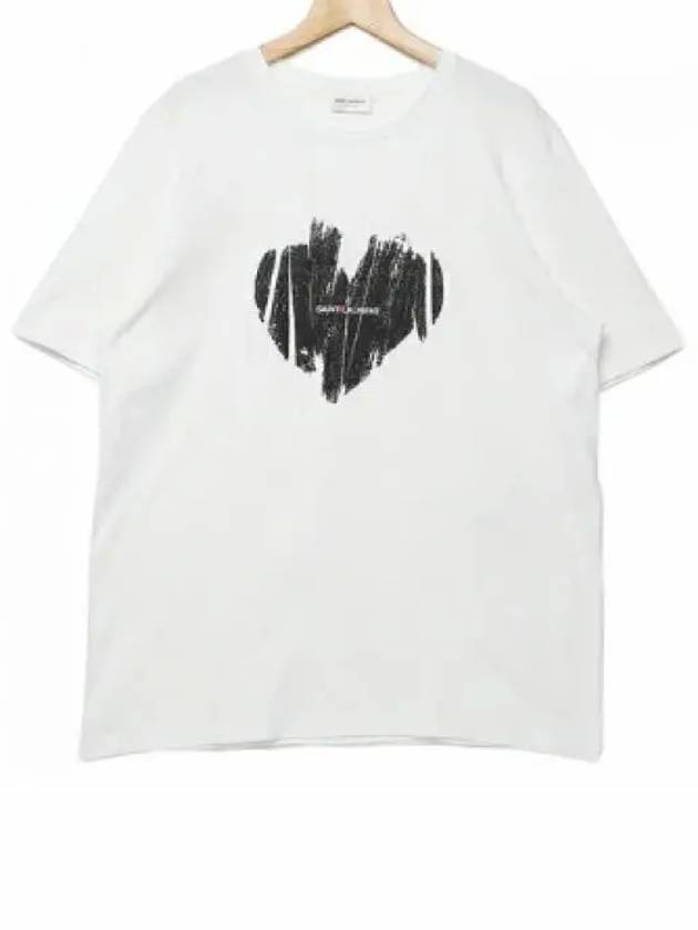 Luxury Saint Laurent Heart Print Short Sleeve T-Shirt White