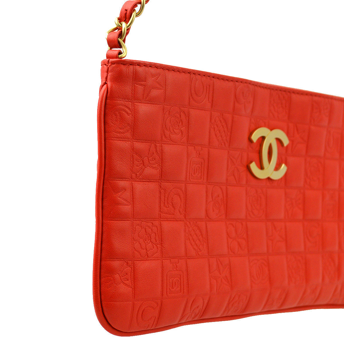 Chanel Red Lambskin Icon Chain Handbag