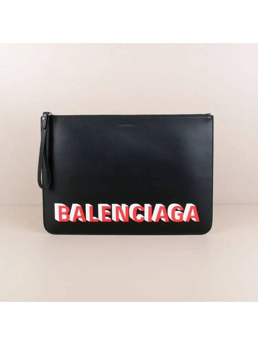 Luxury Balenciaga Logo Strap Clutch Bag Black