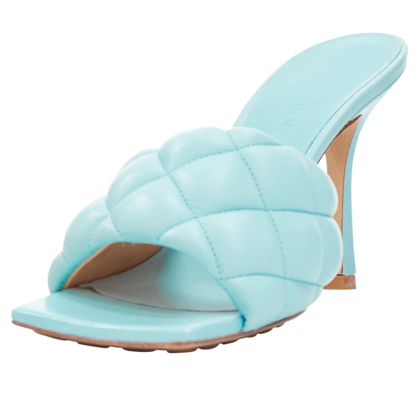 Luxury Bottega Veneta Padded Matelasse Leather Square Toe Mule Sandals