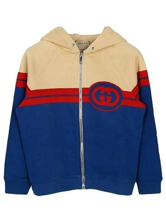 Luxury Gucci Trending 2025 Kids Logo Zip-Up Hoodie Beige Blue