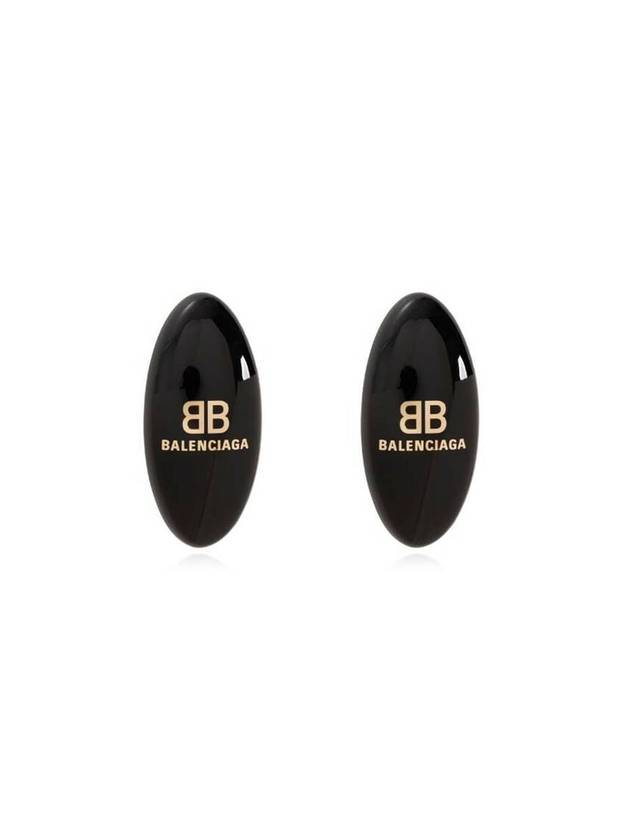 Luxury Balenciaga Oval Logo Plaque Earrings Black
