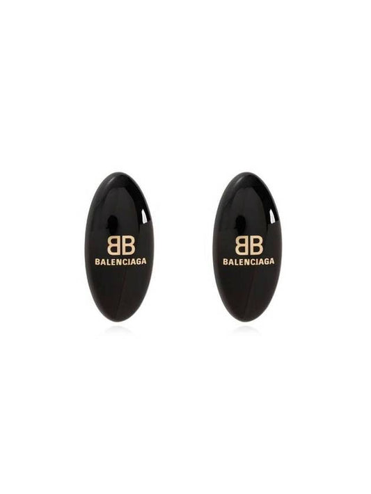 Luxury Balenciaga Oval Logo Plaque Earrings Black