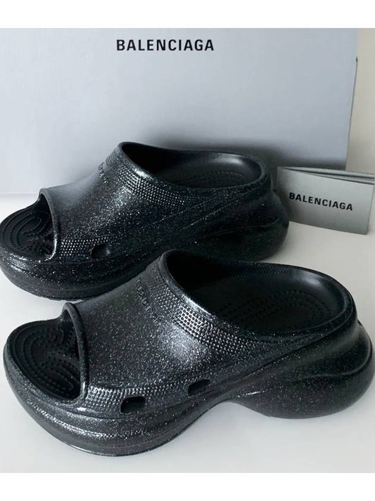 Luxury Balenciaga Pool Platform Slipper Black