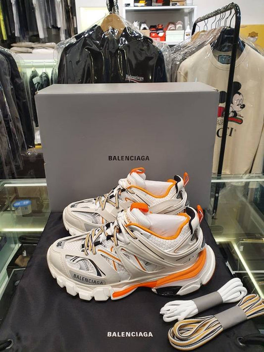 Luxury Balenciaga Track Trainer Low Top Sneakers White Orange