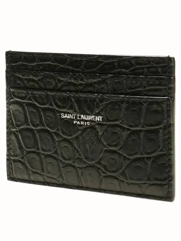 Luxury Saint Laurent Classic Logo Crocodile Card Wallet Black