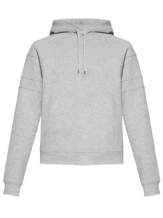 Luxury Saint Laurent Logo Kangaroo Pocket Fleece Hoodie Grey