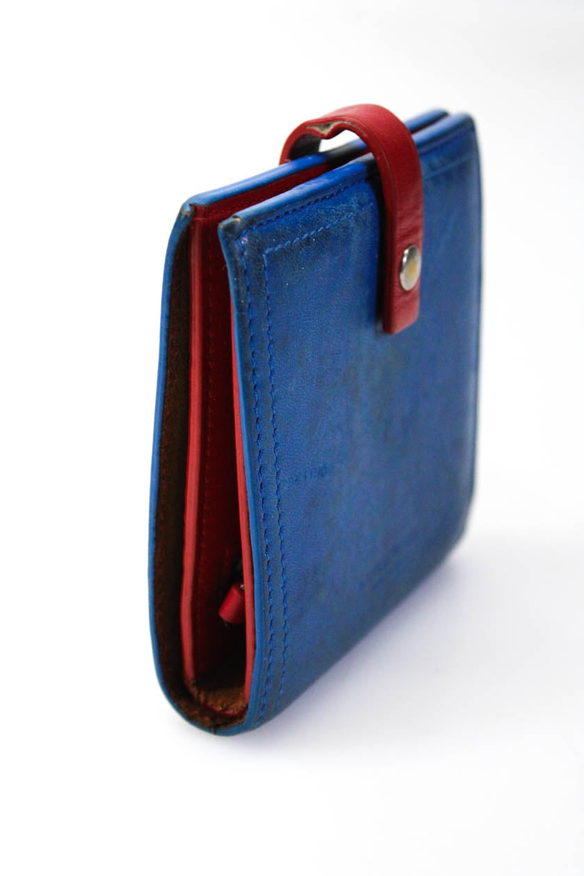 Luxury Bottega Veneta Womens Leather Button Closure Mini Wallet Blue Red