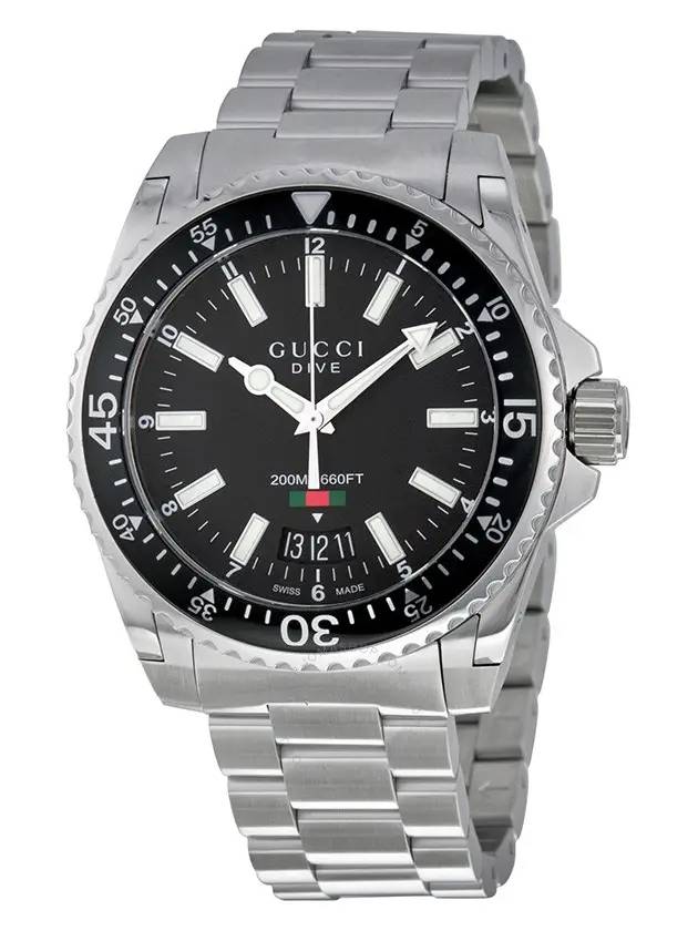 Luxury Gucci Trending 2025 Dive Black Dial Metal Watch Silver