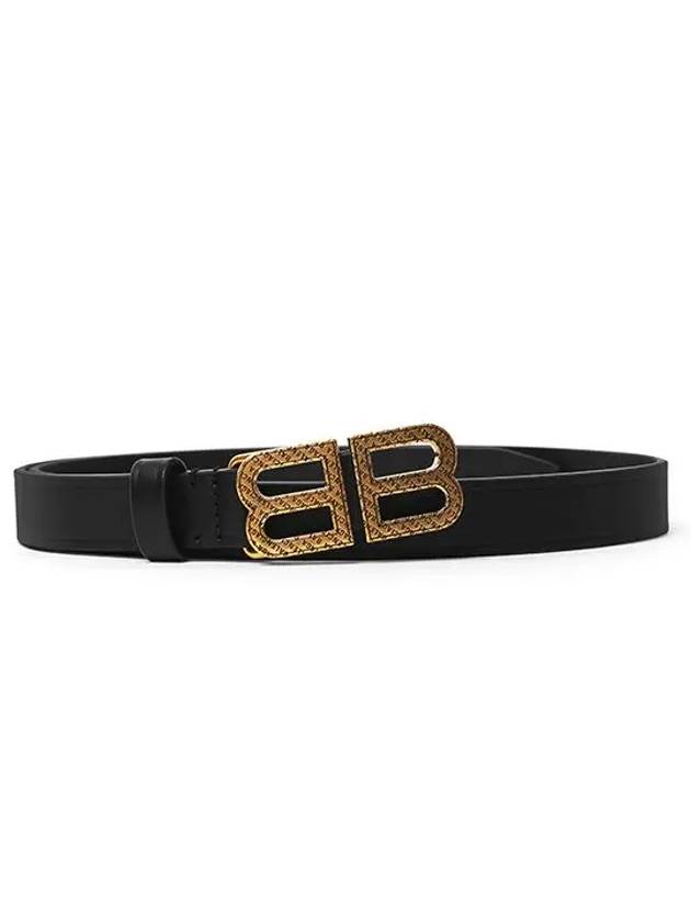 Luxury Balenciaga BB Hourglass Leather Belt Black