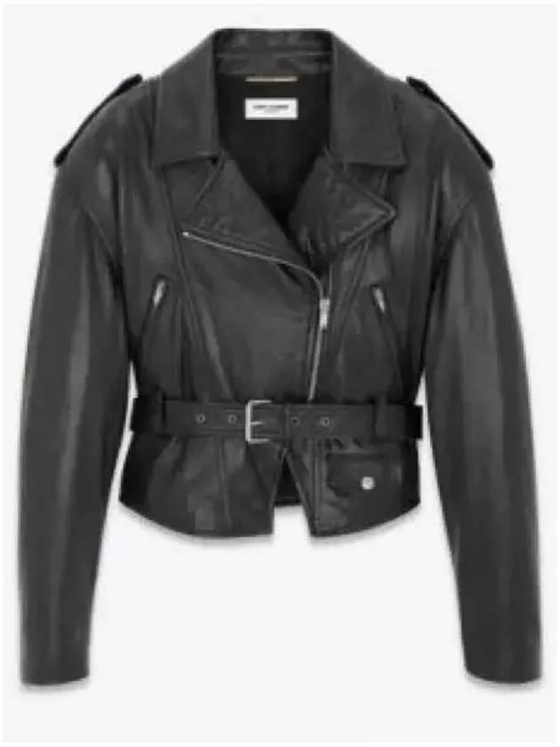 Luxury Saint Laurent Crop Lambskin Biker Jacket Black