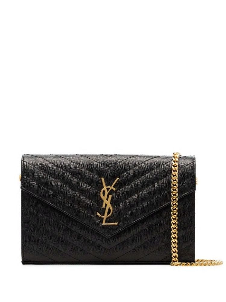 Luxury Saint Laurent Women's Cassandre Chain Wallet in Black | Size UNICA | 377828BOW01