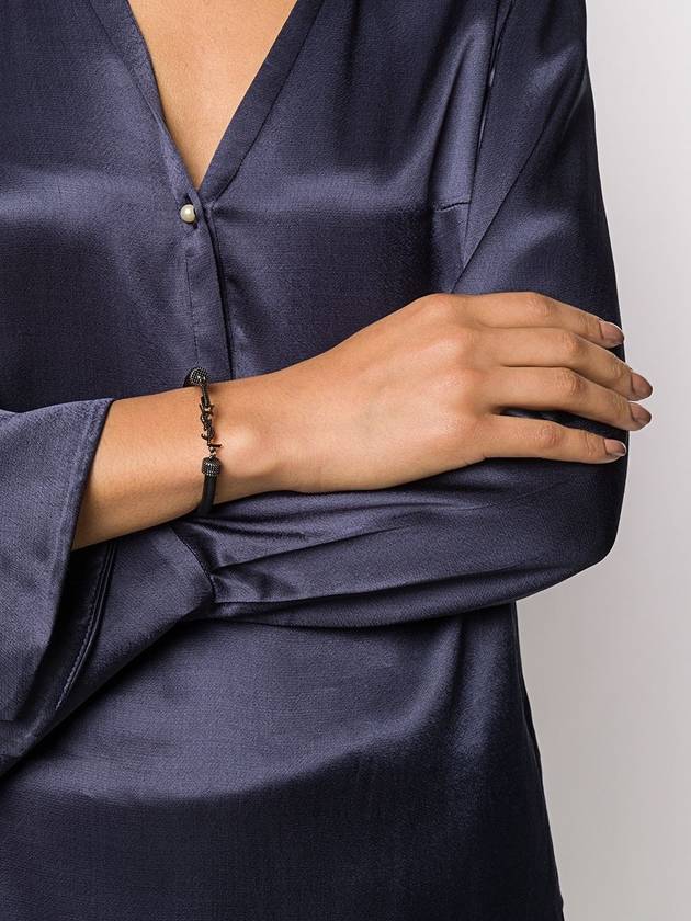 Luxury Saint Laurent Opium Crinkled Leather Bracelet Black