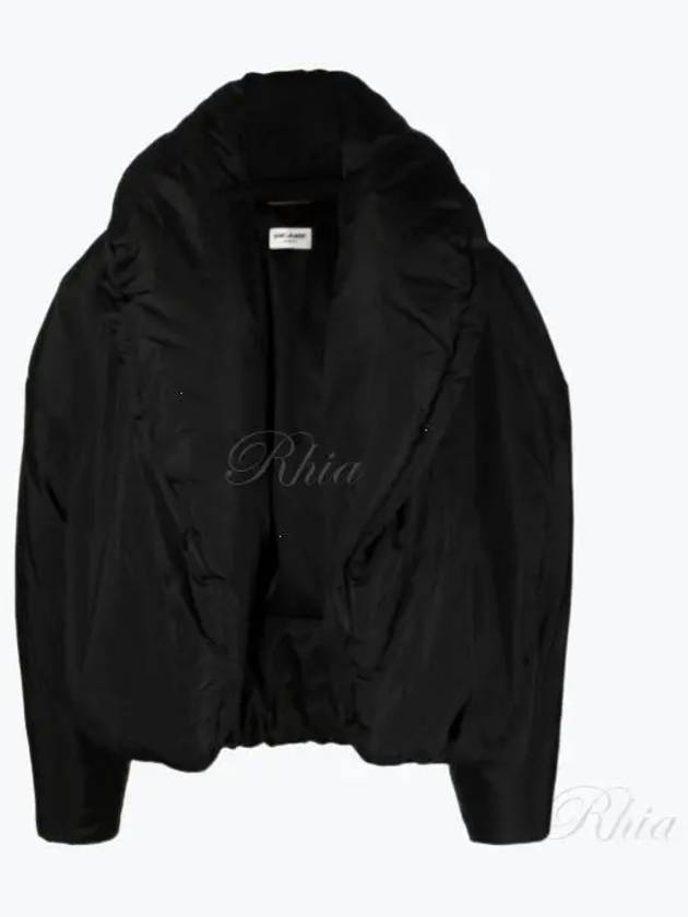 Luxury Saint Laurent Cropped Puffer Silk Taffeta Jacket Black