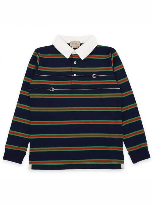 Luxury Gucci Trending 2025 Kids Stripe Polo Shirt Navy