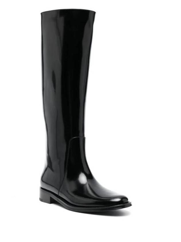 Luxury Saint Laurent Hunt Leather Long Boots Black