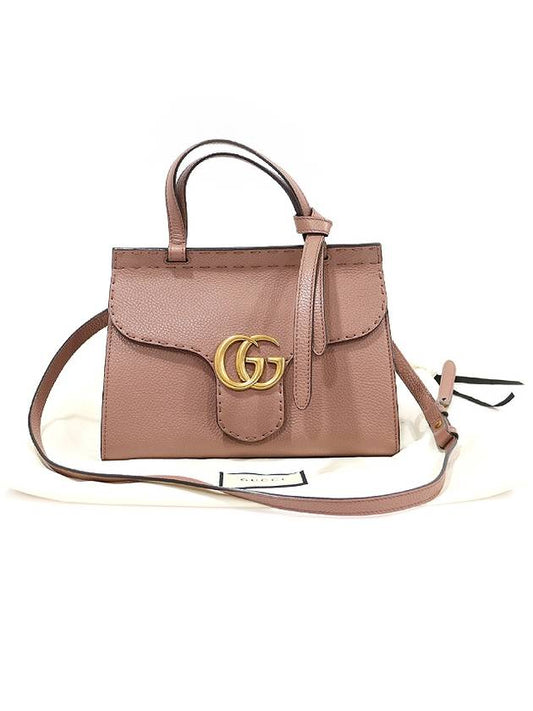 Luxury Gucci Trending 2025 442622 Antique rose leather gold plated GG Marmont mini top handle 2WAY