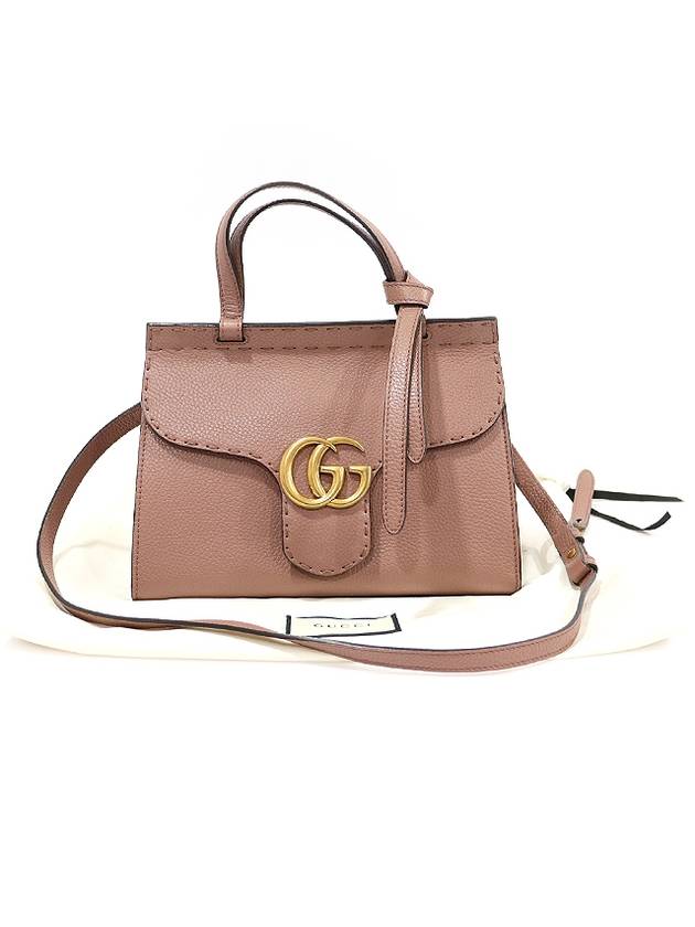 Luxury Gucci Trending 2025 442622 Antique rose leather gold plated GG Marmont mini top handle 2WAY